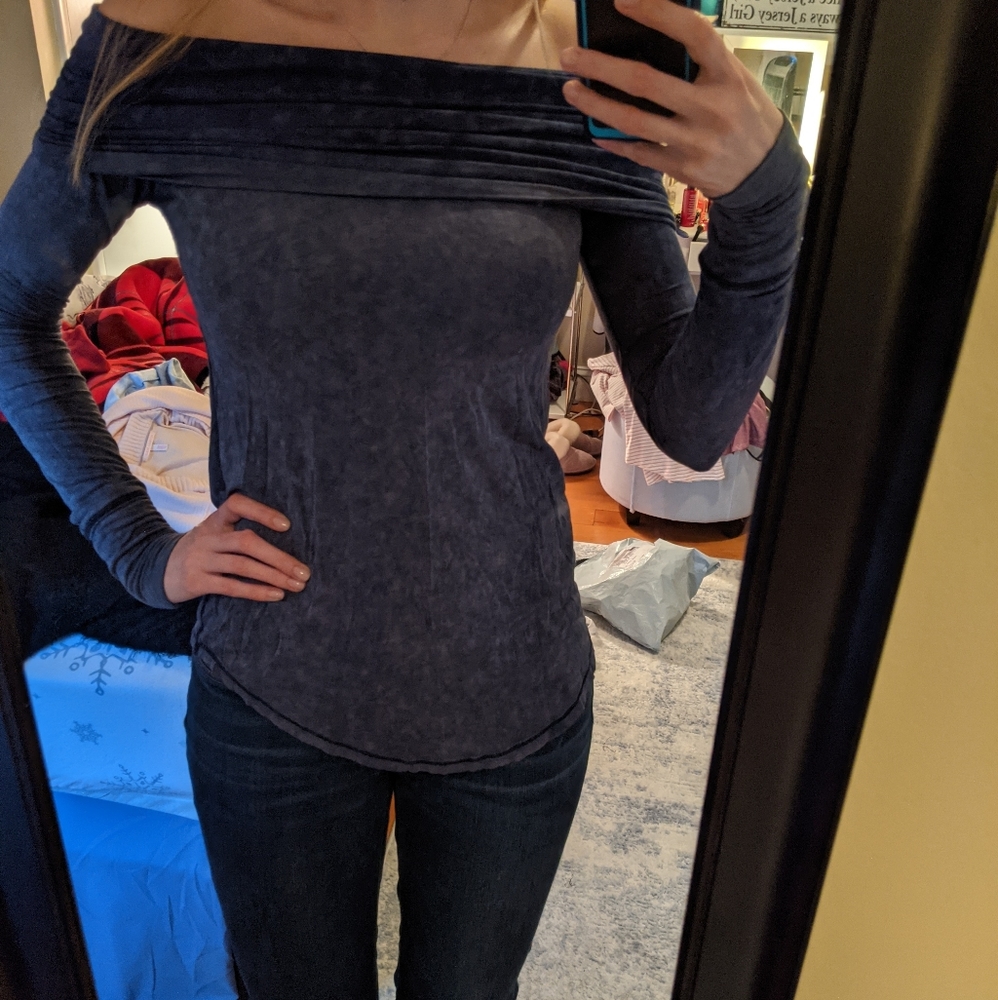 Dark blue off the shoulder top from We the Free